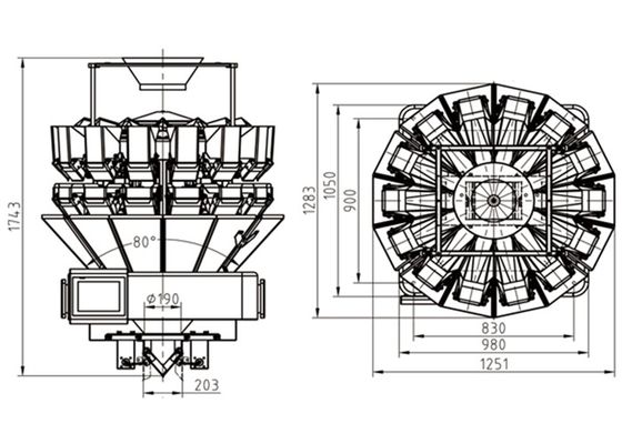 อาหารขบเคี้ยว 8A 1220mm 10 Head Multihead Weigher